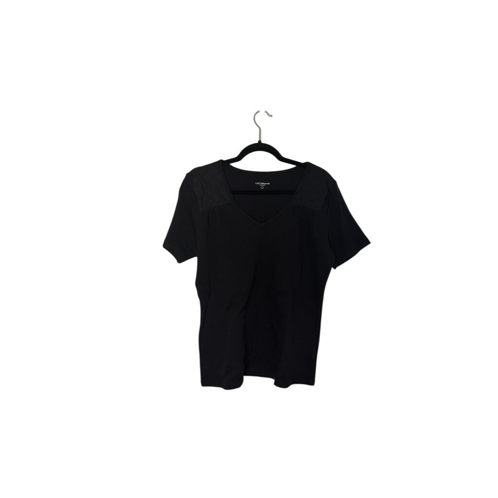 Liz Claiborne New York Black V-Neck T-Shirt Top Women's Size‎ M Short Sleeve